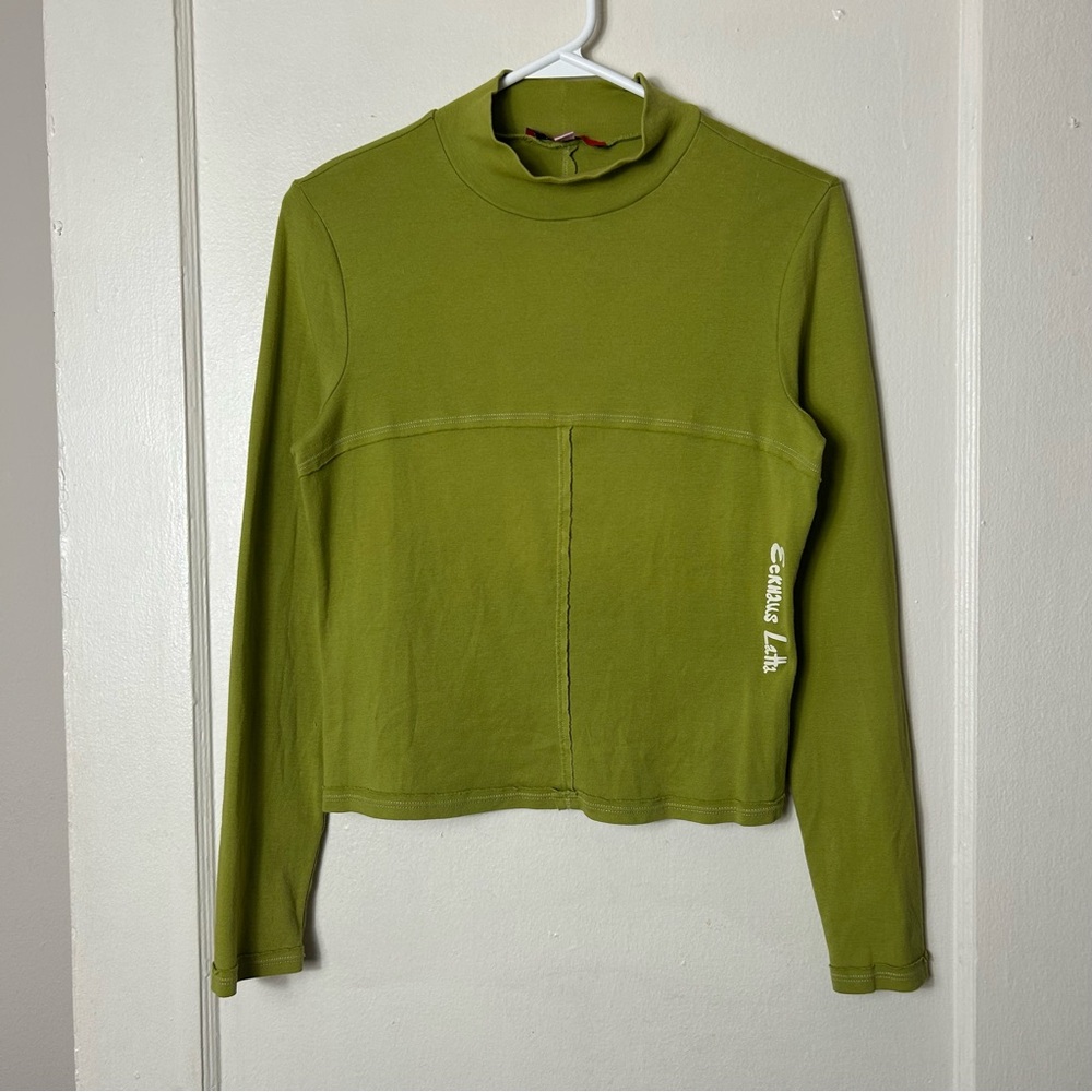 Eckhaus Latta green lapped baby turtleneck long sleeve top XL - Picture 2 of 8